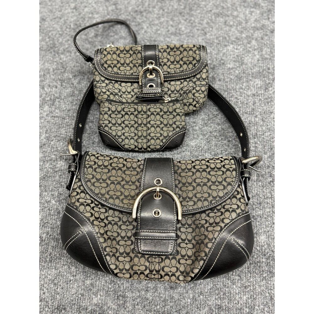 VTG Y2K Coach Soho Black Signature C Jacquard Flap Bag + Wristlet & Coin Purse